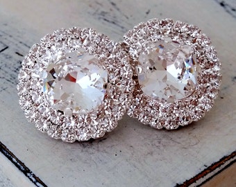 Clear crystal earrings,Bridal earrings,Bridesmaids gift,Statement earrings,Crystal large stud earrings,Halo earrings,Bridal earrings