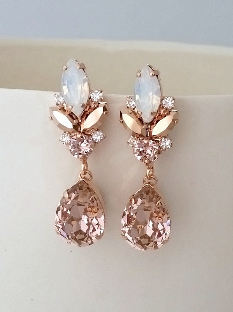 Blush earrings,Bridal chandelier earrings,White opal earrings,blush earrings,chandelier earrings,Morganite earrings,Vintage earrings image 3