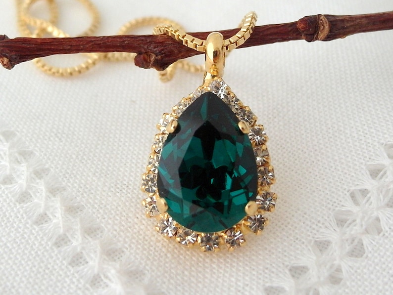 Emerald necklace,emerald green necklace,Crystal necklace,Emerald green pendant necklace, Bridesmaid gifts, Bridal necklace, Gold or silver image 1