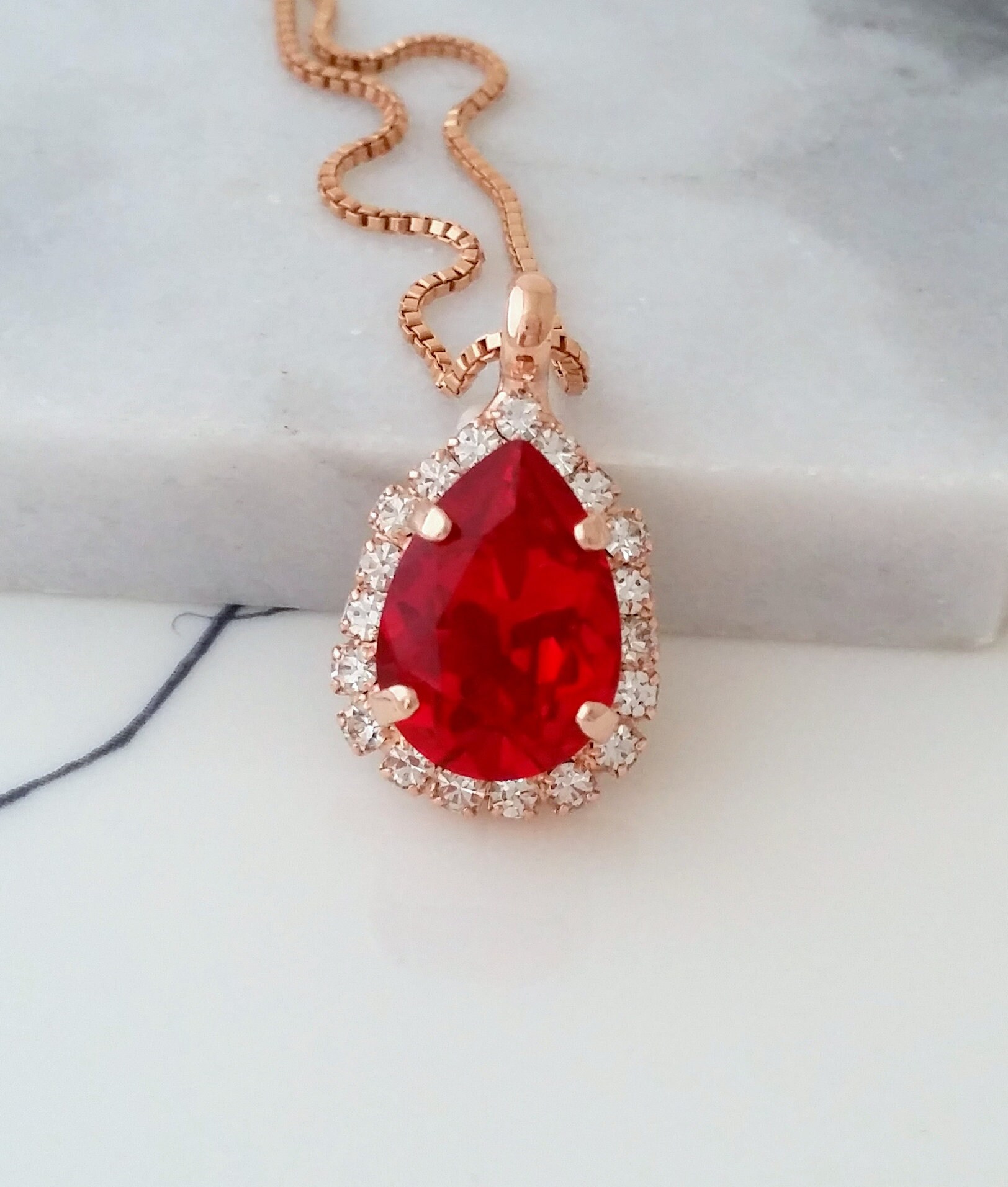 Red Ruby Necklace,ruby Red Necklace,red Bridal Necklace,red