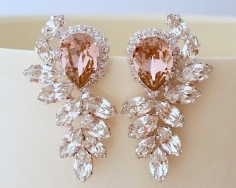 Bridal earrings,Blush bridal earrings,Morganite earrings,blush pink chandelier earrings,Extra large stud earrings,cluster earrings,statement