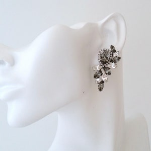 Gray earrings,dark gray earrings,Bridal earrings,Cluster earrings, earring,crystal earring,Bridesmaids,Statement stud earring image 2