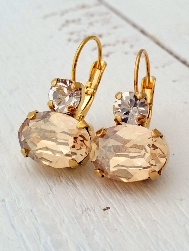 Champagne drop earrings, Champagne bridal earrings, Champagne bridesmaids earrings,Dangle earrings,Crystal earrings,Gold earrings,weddings image 3