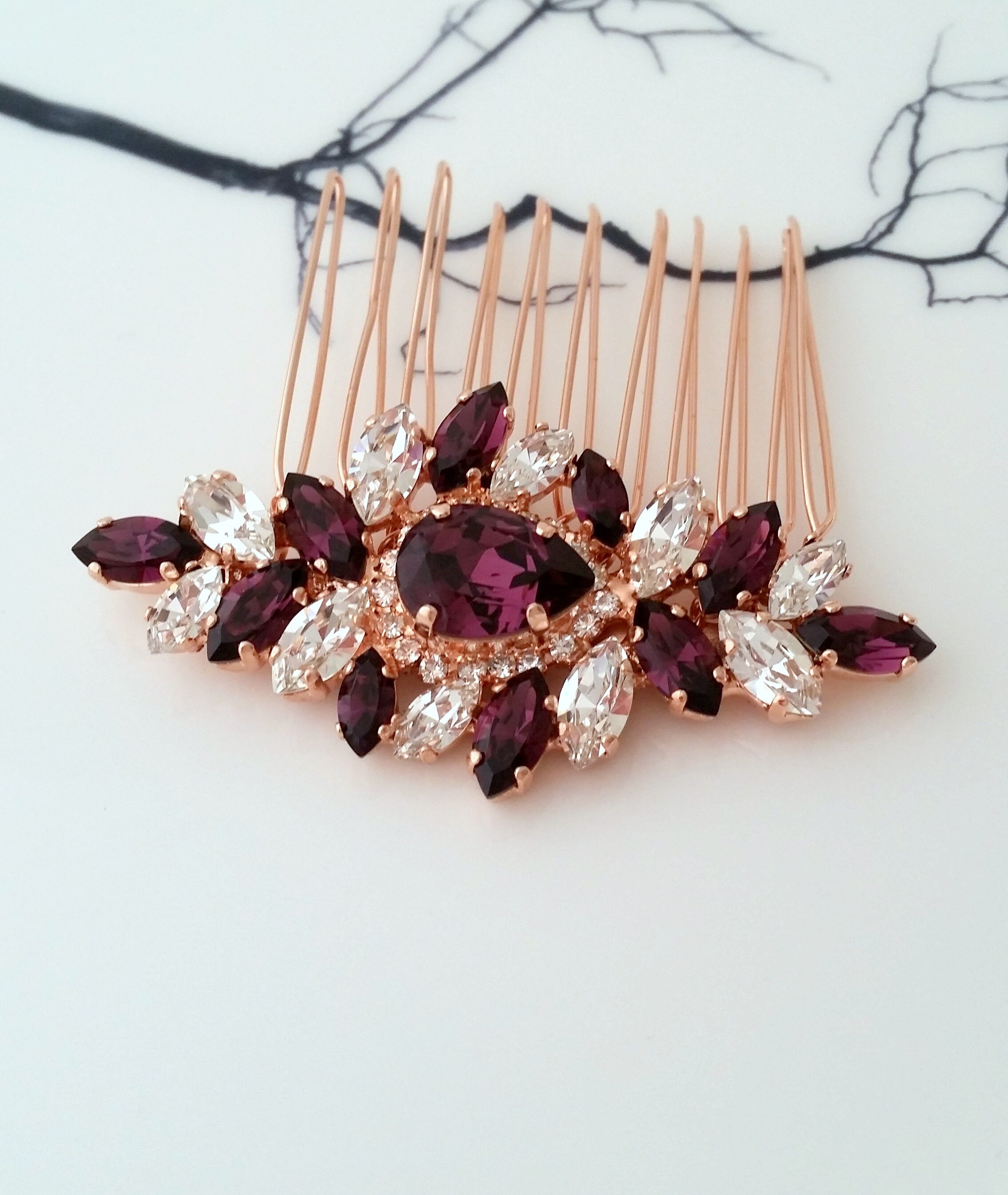 Stellar Rose Gold and Rhinestone hair comb 67607