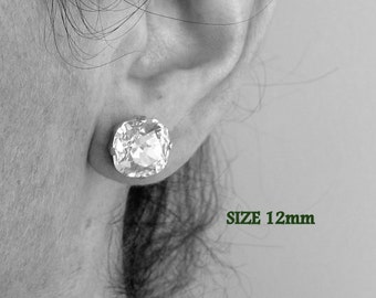 【BLACKPURPLE】[BLACKLABEL] Mystic Square Crystal Earring Chunky Mystic Topaz Faceted Stud Square Earrings Jewelry