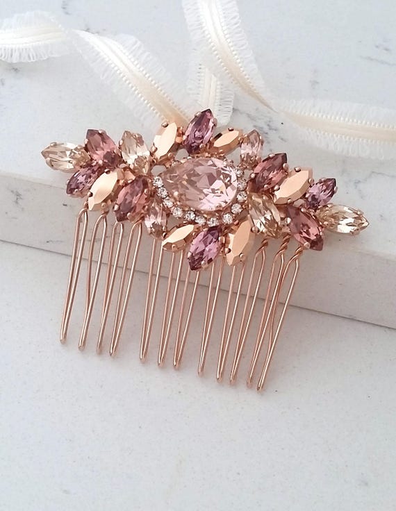 Rose gold hair comb,Bridal hair comb,Morganite Blush hair comb,Wedding hair accessory,Wedding headpiece, hair comb,Gatsby Headpiece