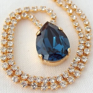 Navy blue  rhinestone necklace, Bridal necklace, Bridesmaids gift, Rhinestones necklace, Pendant necklace, Silver or gold