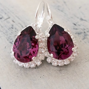 Purple earrings,Burgundy earrings,Bridal earrings,Bridesmaid gift,Amethyst earrings,Crystal earrings,wedding jewelry,Vintage style earring