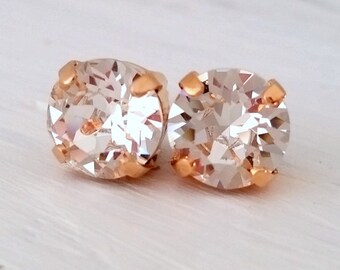 Rose gold earrings,Clear crystal earrings,Clear rose gold studs, Bridesmaid gift,Petite Crystal crystal studs,Bridal earrings,rose gold