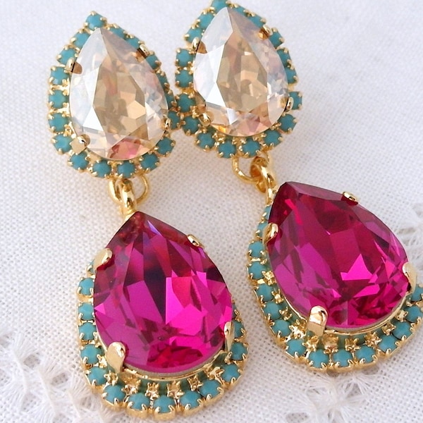 McKenzie Brass Bar Fringe Earrings Hot Pink main image 0