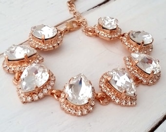 Rose gold crystal bracelet,Crystal crystal bracelet,Crystal Bridal bracelet, Bridesmaids gift,Tennis bracelet,Rose Gold or silver