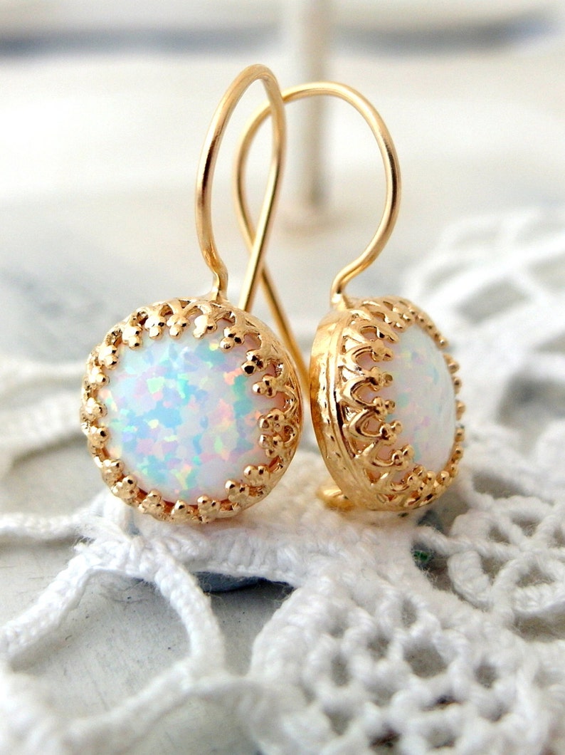 Opal earrings,White opal drop earrings,opal bridal earrings,Dangle earrings,white bridesmaid earrings,white wedding,october birthstone,Gold image 1
