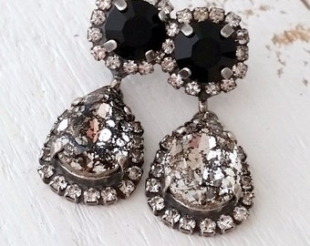 Black earrings,Black Chandelier earrings, Black dangle earrings,Bridal earrings,Bridesmaids gift,Crystal crystal earring