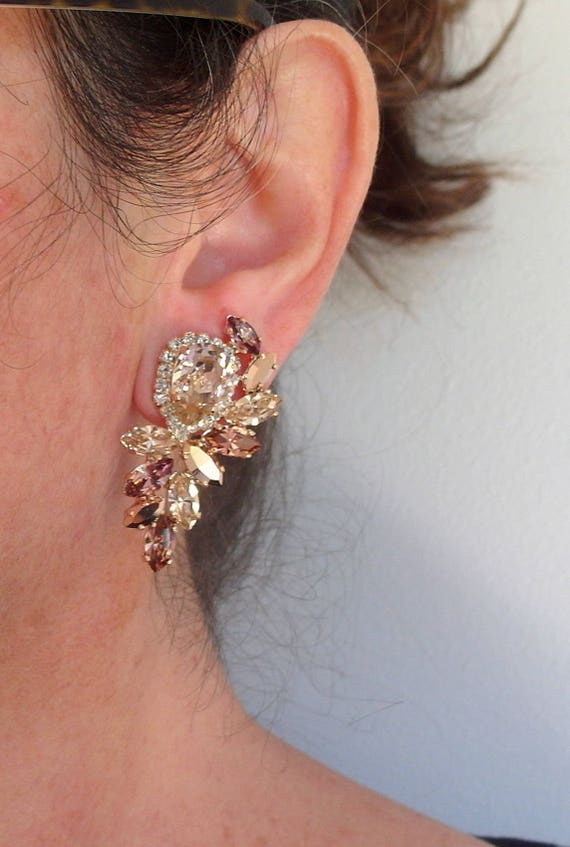 CLIP ON Earrings Rhinestone Crystal Oversized Topaz Drop Chandelier 3.8  inch | eBay