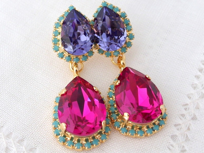 Hot pink earrings,Pink earrings,Fuchsia earrings,Purple earrings,Chandelier earrings,earrings,Bridal earrings,Weddings jewelry,Pink jewlery