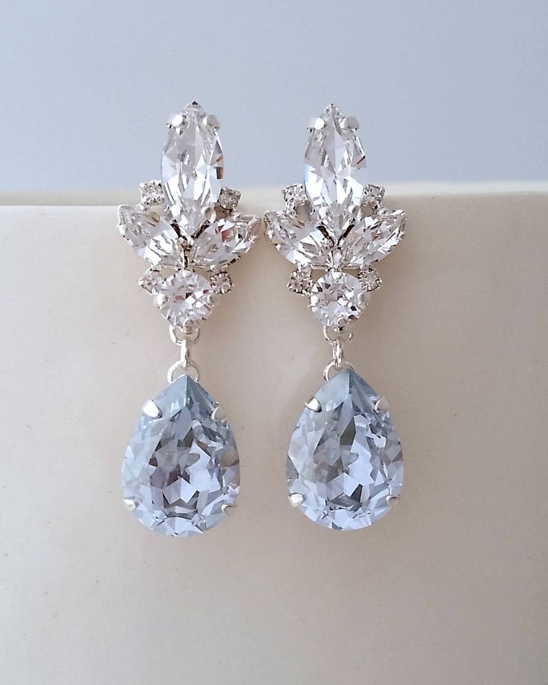 Dusty blue Bridal earrings,Dusty blue earrings,Light Blue earrings,Chandelier Bridal earrings,Bright blue chandelier earrings,bridesmaids image 1