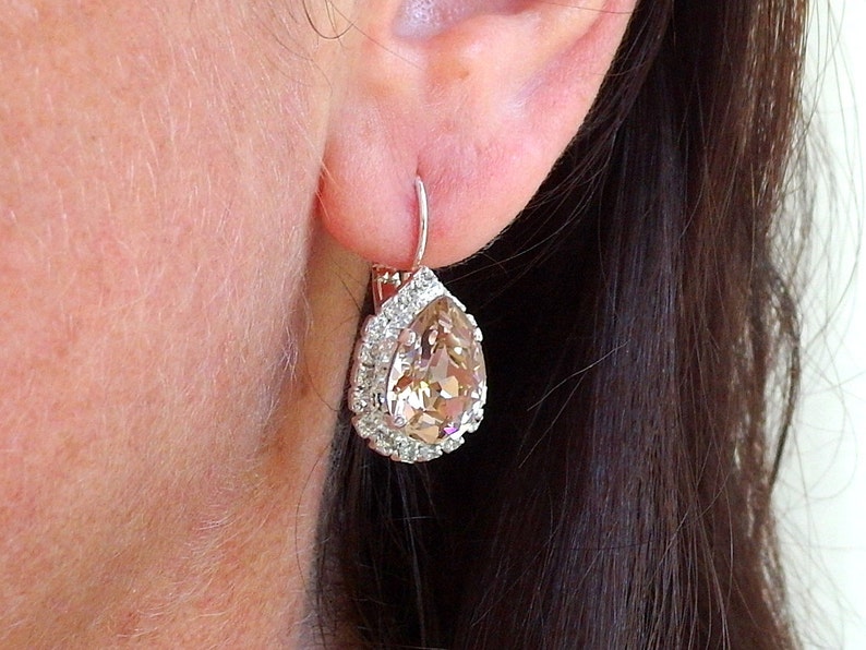 Bridal earrings,Blush earrings,Morganite earrings,Blush pink bridal earrings,blush bridesmaid earrings,Crystal,teardrop crystal earrings 画像 3