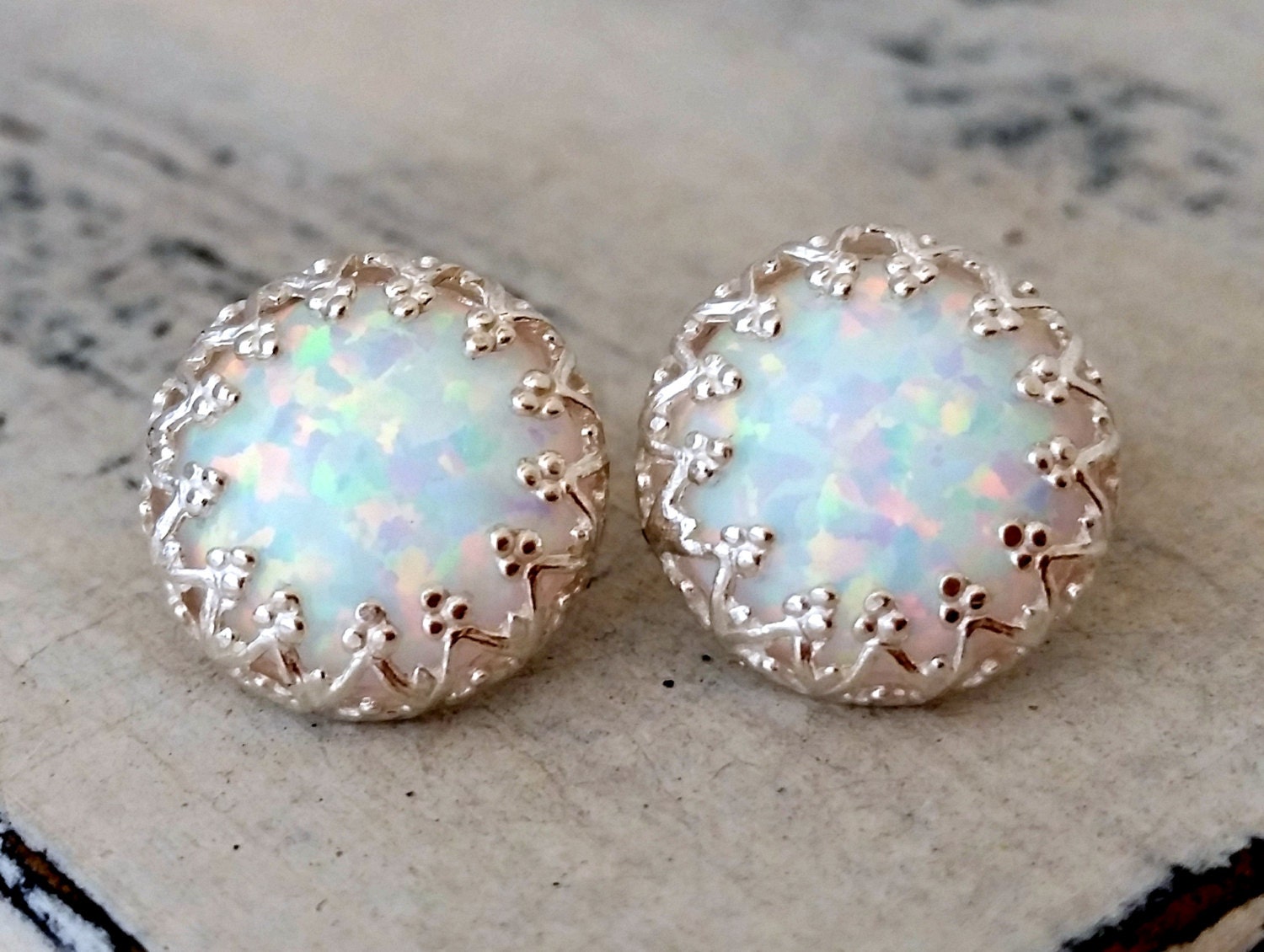 Opal Earrings White Opal Stud Earrings Stud Earrings | Etsy