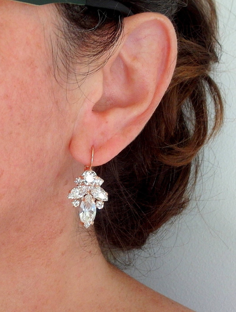 Bridal earrings drop,Rose gold earrings,Clear crystal earrings,Crystal drop earrings,Bridesmaid gift,Petite earrings,Vintage Bridal earrings image 2