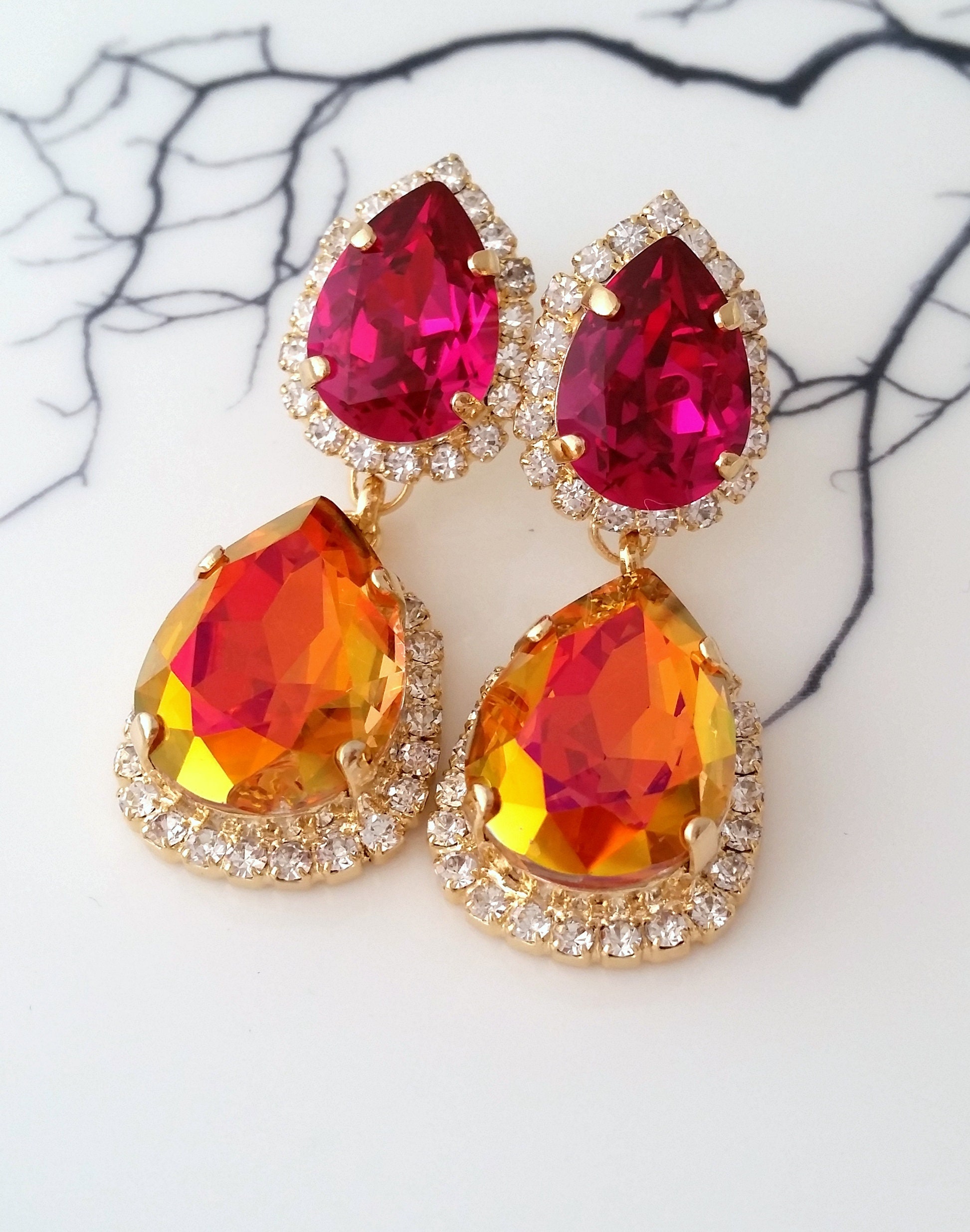 No.334 14kgf☆フリルフィンカービングのピアス Orange Pink Fuchsia Earrings,coral Fuchsia Pink Earrings,orange