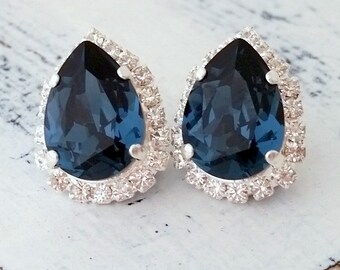 Navy Blue earrings,Sapphire earrings,Blue stud earrings,Navy blue Bridal earrings,Navy blue Bridesmaids gift,Deep blue Studs,Silver Gold