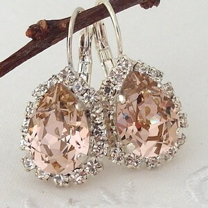 Bridal earrings,Blush earrings,Morganite earrings,Blush pink bridal earrings,blush bridesmaid earrings,Crystal,teardrop crystal earrings image 2