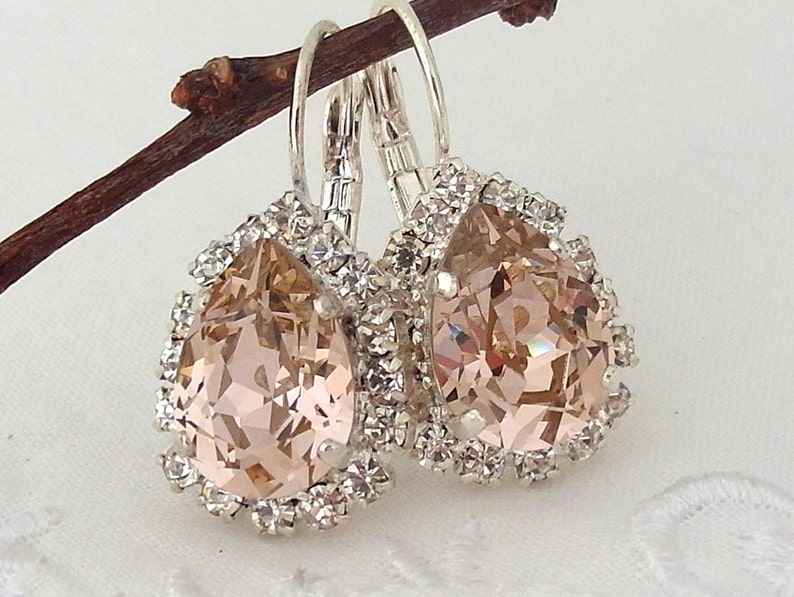 Bridal earrings,Blush earrings,Morganite earrings,Blush pink bridal earrings,blush bridesmaid earrings,Crystal,teardrop crystal earrings image 2