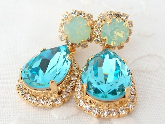 Teal chandelier earrings discount