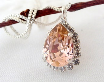 Blush necklace,Morganite bridal necklace,Blush bridesmaid necklace, crystal necklace,Crystal necklace,Vintage necklace,Pendant necklace