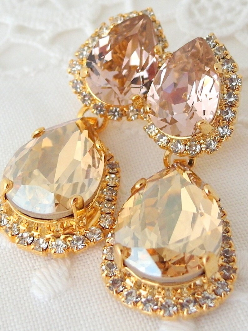 Bridal Earrings Blush and Champagne Crystal Chandelier Etsy