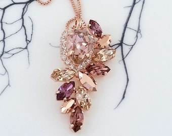 Bridal necklace,Blush necklace, morganite necklace blush, blush mix necklace,Statement necklace,Wedding necklace,Crystal necklace