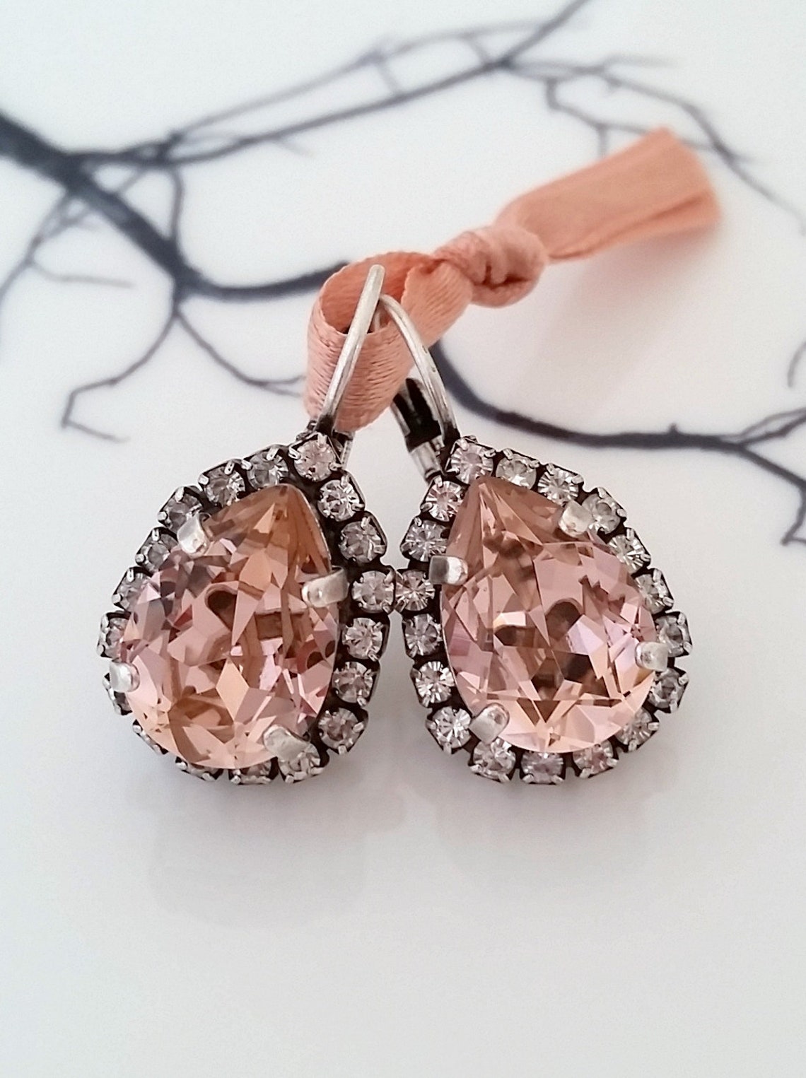 Blush Bridal Earringsblush Drop Earringsblush Pink Etsy Israel