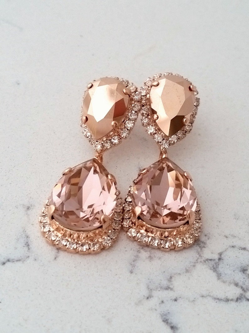 Rose gold Chandelier earrings,Rose gold morganite Bridal earrings,Blush rose gold earrings,Bridesmaids gift,Drop earrings,Blush earrings image 1