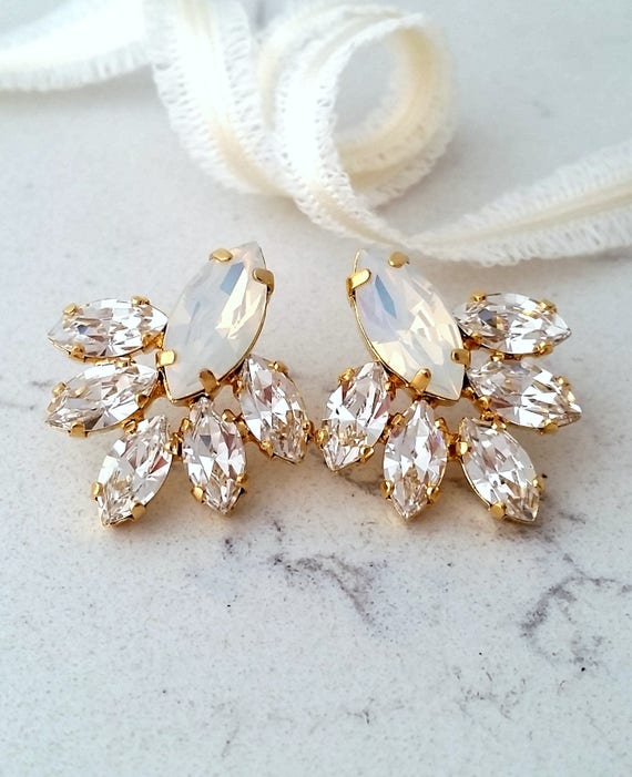 White opal earringsWhite opal Bridal earringsOpal stud | Etsy