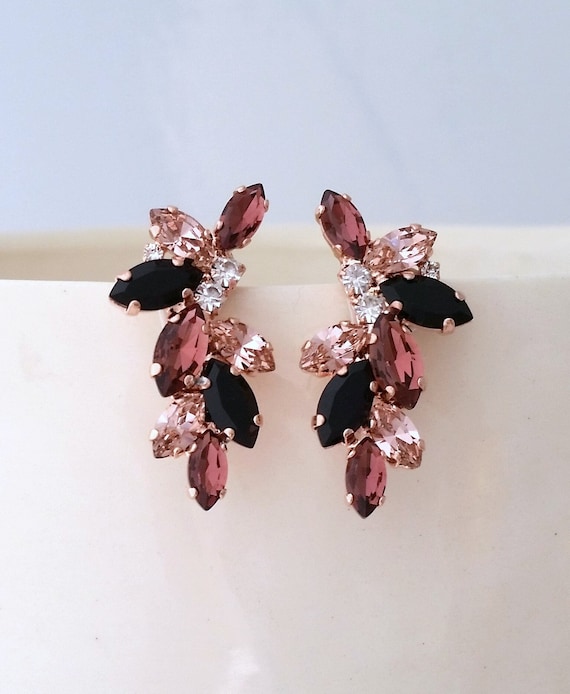 Blush burgundy black earrings Bridal earrings Blush pink burgundy cluster earrings burgundy blush black Bridesmaids earrings Wedding jewelry