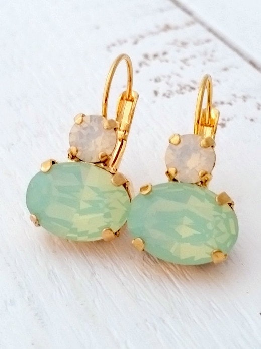Mint Drop Earrings Mint Bridal Earrings Mint Bridesmaids Etsy