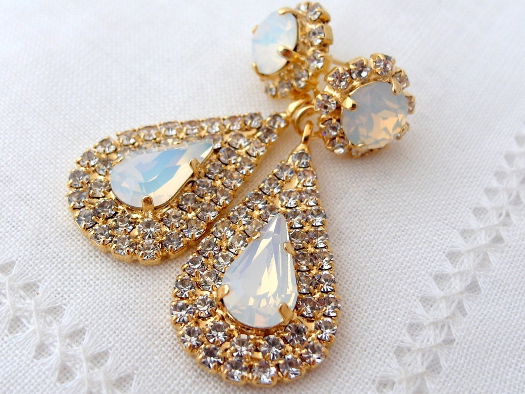 White Opal Chandelier Earrings,opal Earrings,bridal Chandelier Earrings