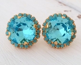 Teal earrings,Turquiose earrings,Light blue earrings,Crystal earrings,Bridal earrings, Bridesmaid earrings,gold plate