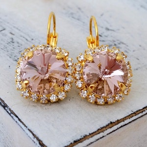 Blush drop earrings,Blush pink dangle earrings,Blush pink bridal earrings,blush pink bridesmids earring,Crystal,blush pink wedding,crystal
