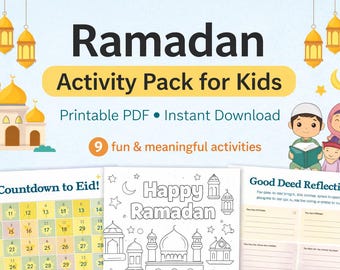Paquete de actividades de Ramadán para niños / Aprendizaje islámico (PDF imprimible)