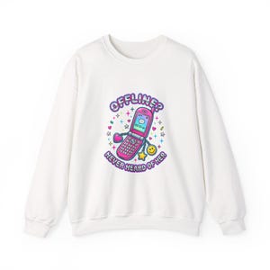 Offline Never Heard of Her Crewneck Sweatshirt | Y2K aesthetic, retro internet graphic