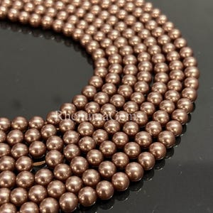 Cuentas de piedras preciosas hechas a mano de perla marrón lisa: hebra de 8 pulgadas, cuentas de forma redonda,