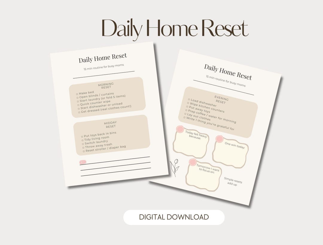 Daily Home Reset Checklist | Printable Reset Routine for Busy Moms ...