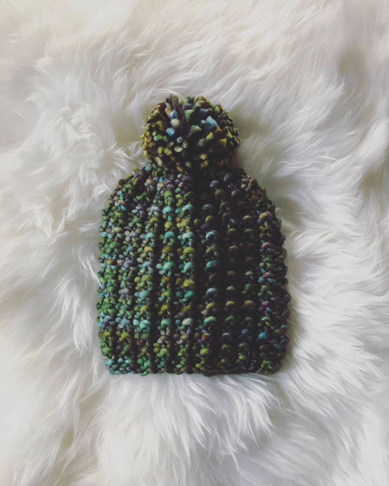 Knit Pom Pom Soft Merino Beanie beautiful gift GREENS and PURPLES in hand dyed fine MERINO wool handmade winter accessories