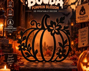 Pumpkin Wall Decor STL | Floral Pumpkin Halloween 3D Print File | Fall Autumn Decor STL 3MF | Pumpkin Blossom | Digital Download