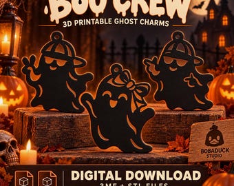 Halloween Ghost STL Bundle | 3 Ghost Ornament STL 3MF Files | Cute Spooky Ghost 3D Print | Halloween Hanging Decor | Digital Download