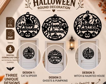 3D Print Halloween Wreath Bundle | Black Cat, Ghost, Witch Door Decor (STL/3MF)
