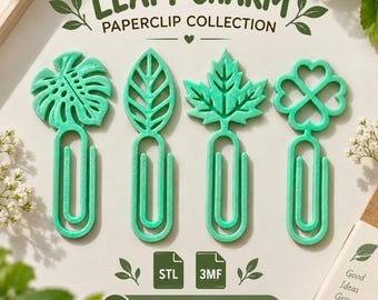 Natural Leaf Paperclip Bundle 3MF STL | 4 Botanical 3D Printable Paperclips