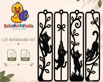 Lesezeichen-Kollektion mit Katzenmotiven | STL- & 3MF-Dateien | 4 niedliche Katzen-Lesezeichen | 3D-Druck-Lesezeichen-Set | Digitaler Download | Geschenk für Katzenliebhaber