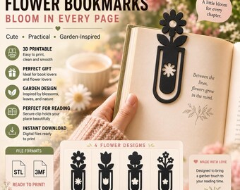 3D Printable Flower Bookmarks | Daisy, Tulip, Baby Blossom (STL Download)